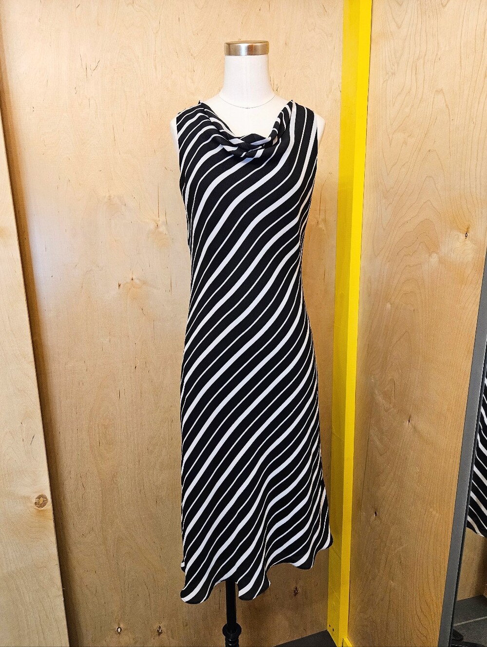 Y2K Black & White Stripe Cowl Neck Dress